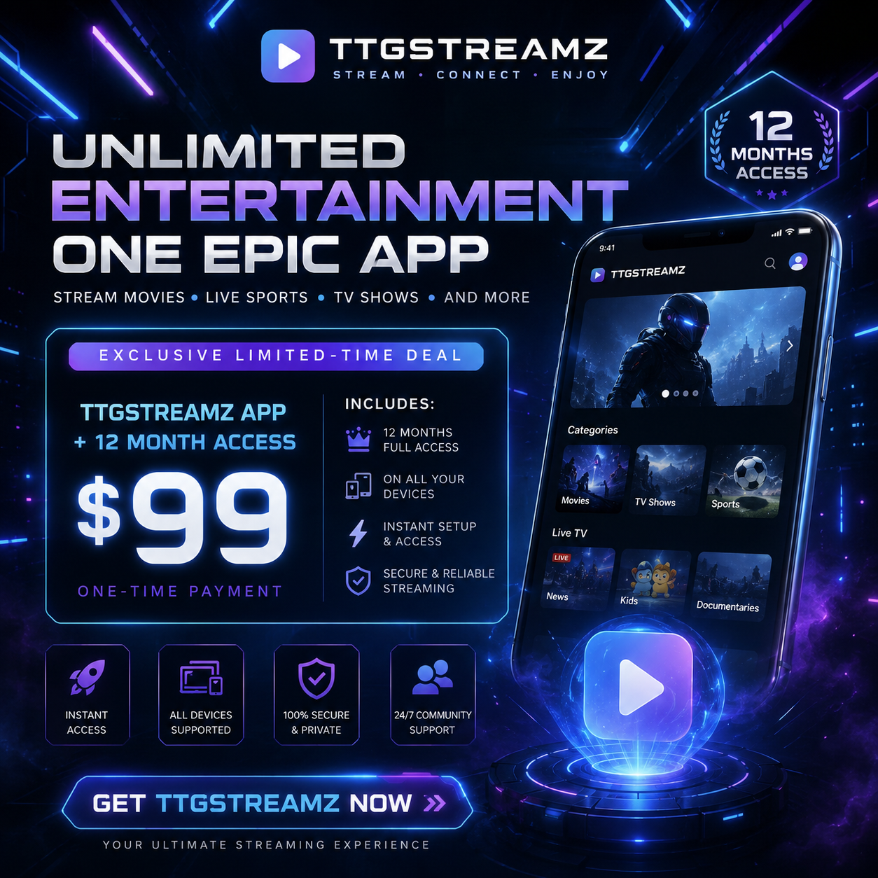 📱 TTGStreamz App + 12 Month Access
