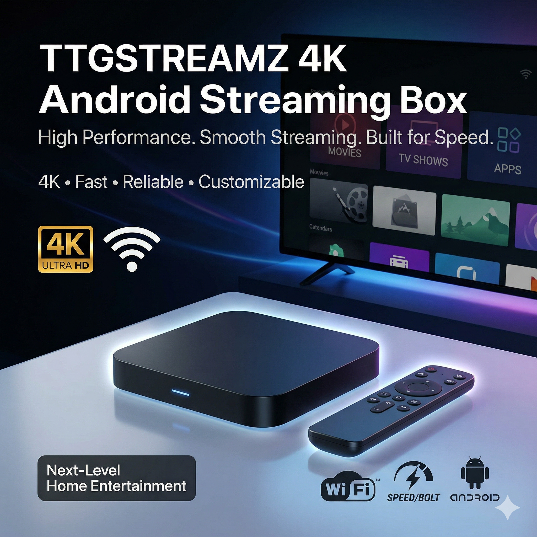 TTGSTREAMZ 4K Android Streaming Box – High-Performance Tech Box for Home Entertainment