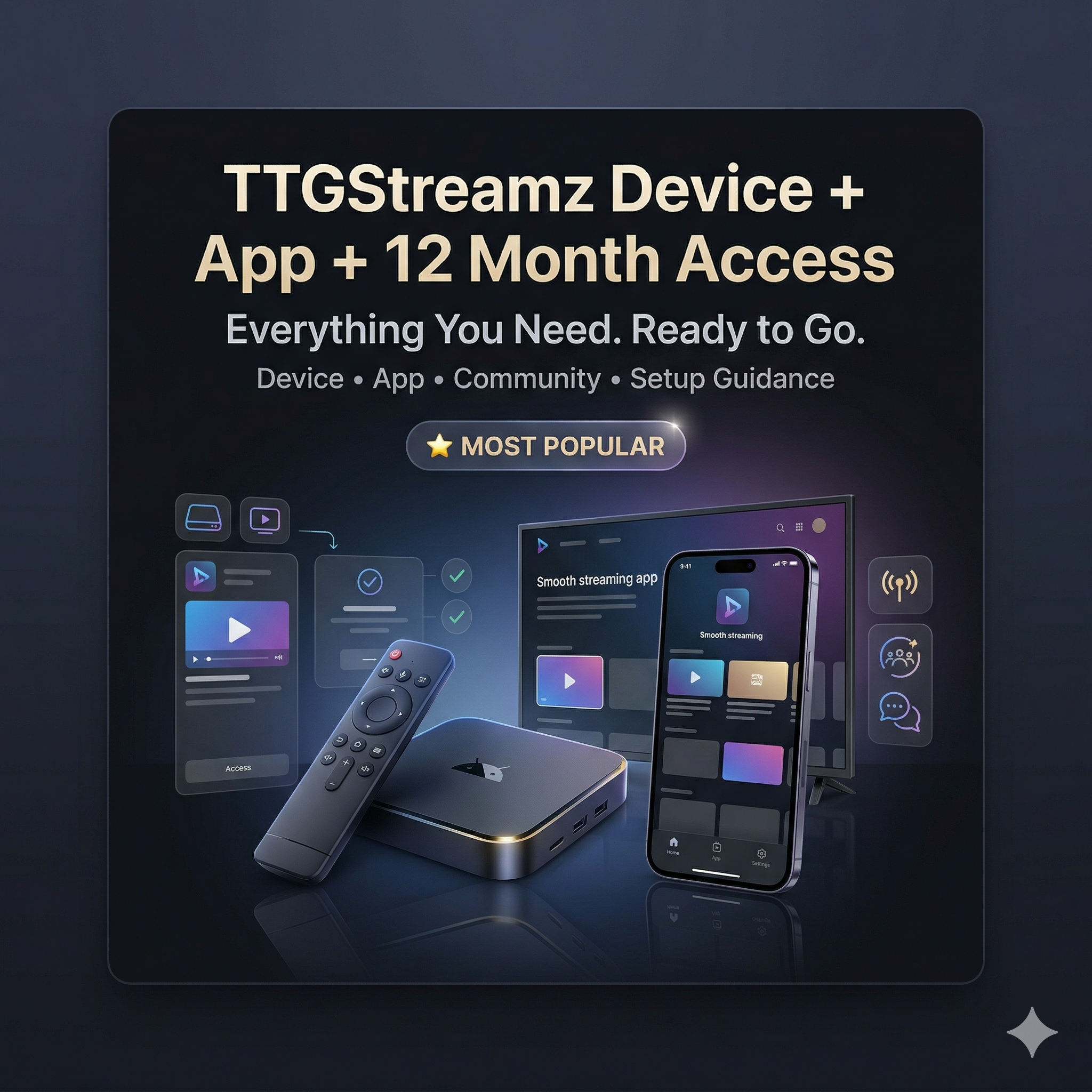 📦 TTGStreamz Device + App + 12 Month Access